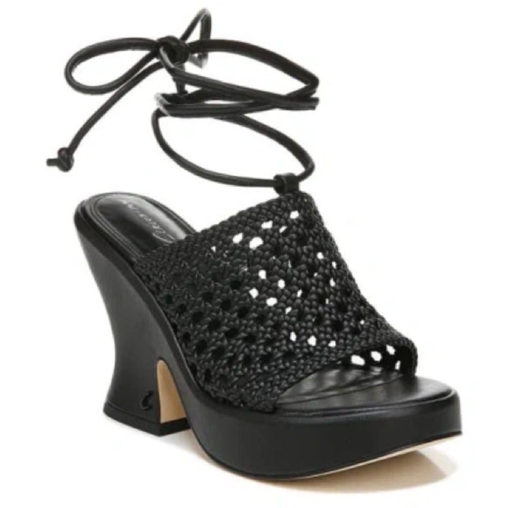 Sam Edelman Black Crochet Platform Heel Sandal with Wrap Lace New size 9